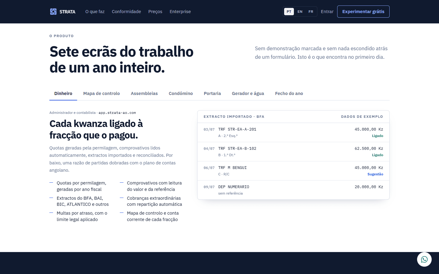 Strata — product screens: money, control map, assemblies, owners